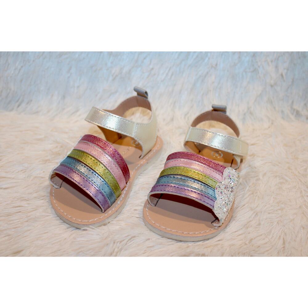 Toddler Girl Rainbow Sandals Size 5 Glitter Strap Metallic Multi-Color